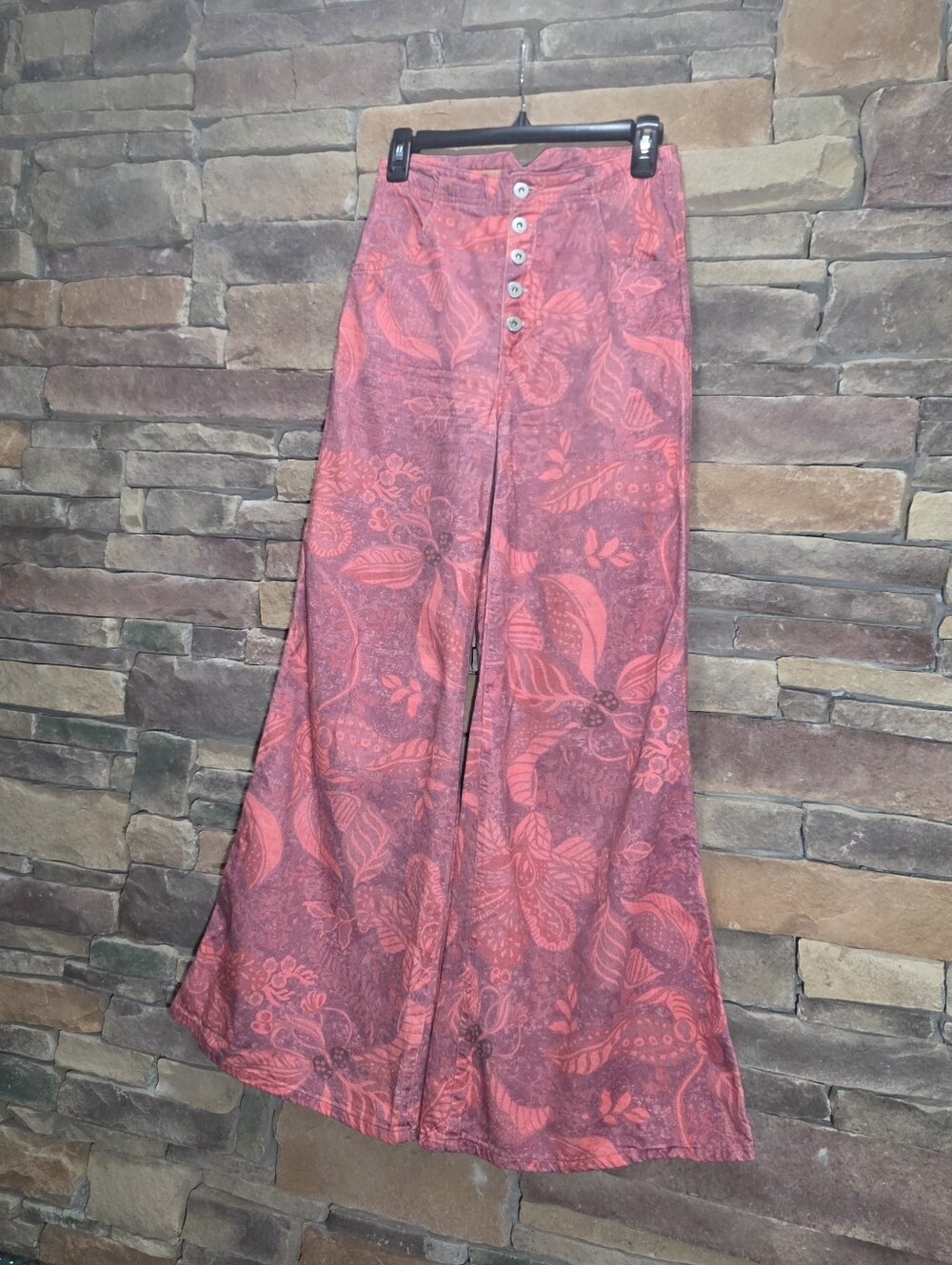 Pilcro Pink Red Patterned Wide-Leg Bootcut Pants - Picture 8 of 16